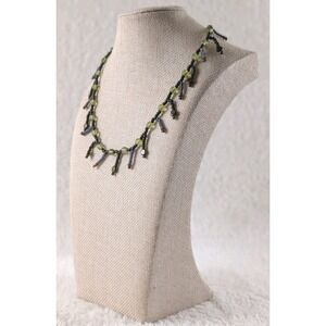Artisan Boho‎ Fringe Necklace Seed Beads Green Blue Handmade Style